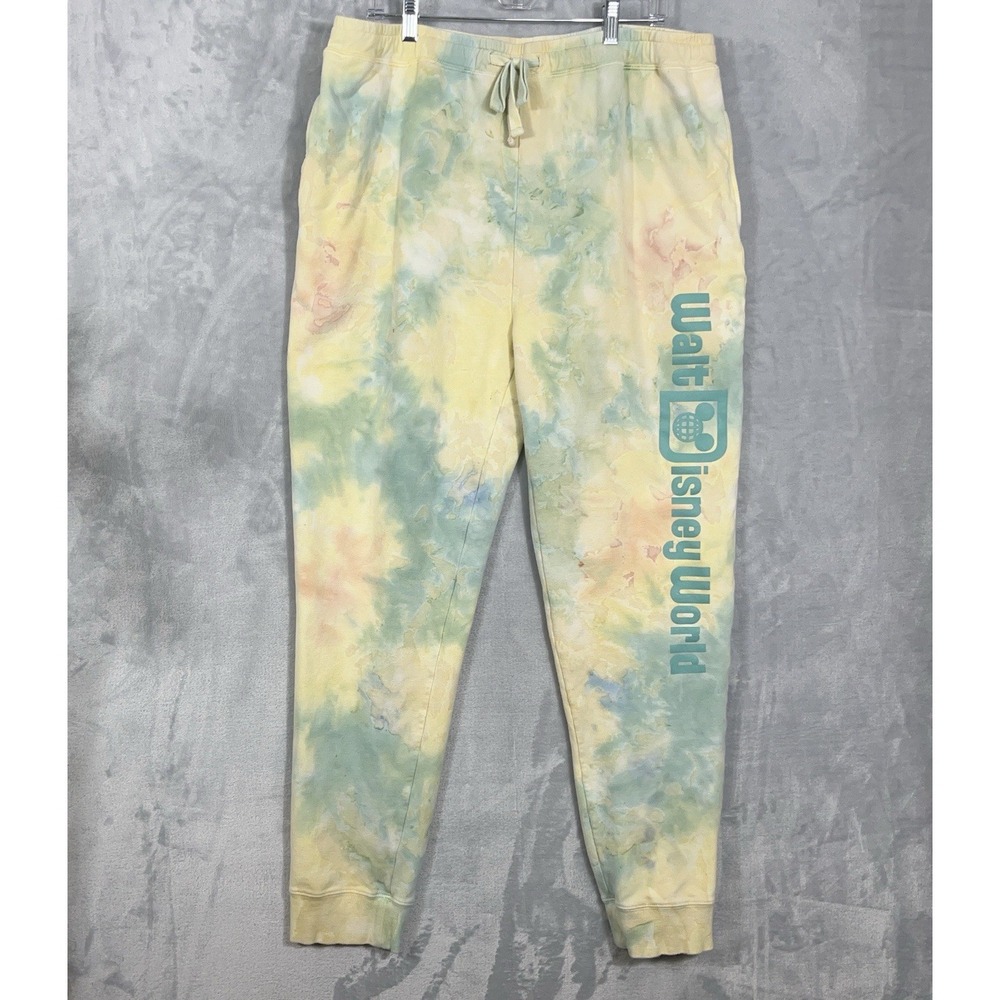 Disney World Spirit Tie Dye Jogger Sweatpants Elastic Tie Waist Womens L Comfy
